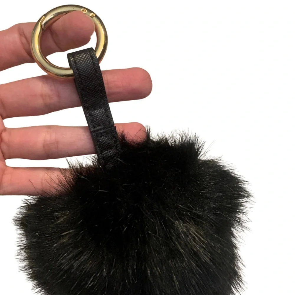 2/$30 Black Faux Fur Ball Keychain Bag Charm Pendant Pom Pom Round Puffy